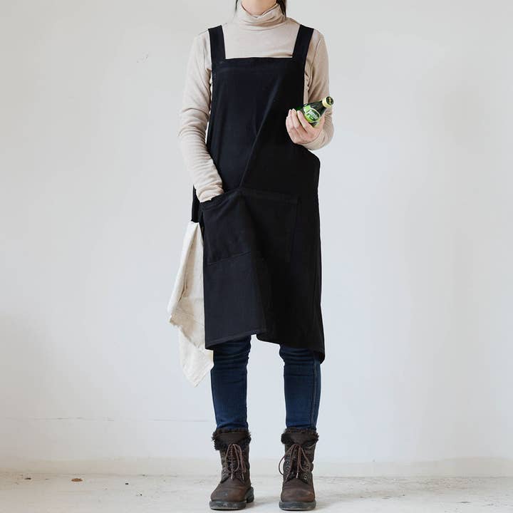 ACCITY - Wholesale Apron - Simple gardening cotton linen with pockets vintage_CWMM3301