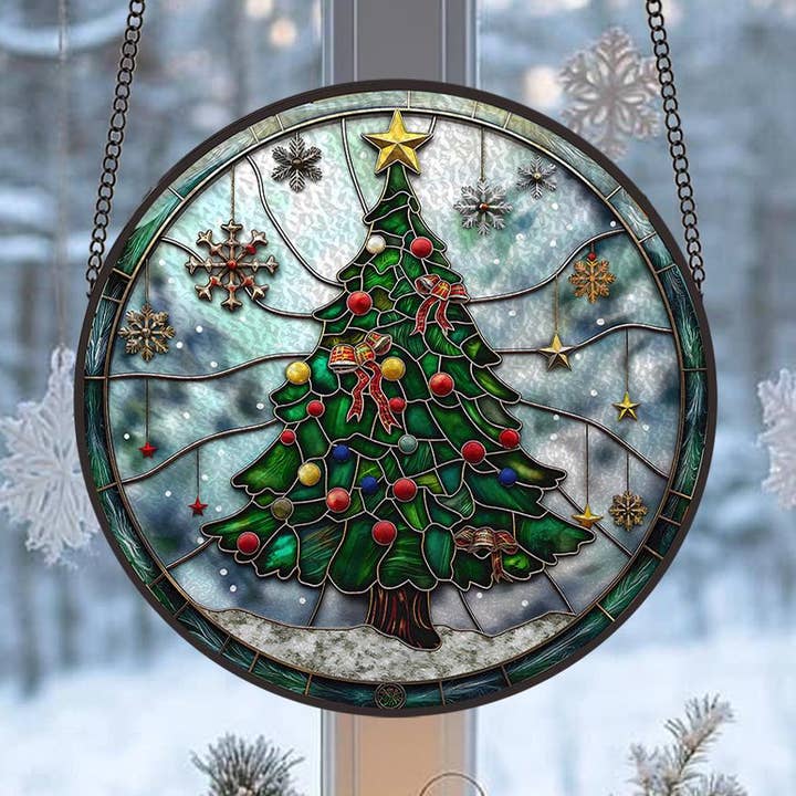 Christmas Trees Stained Glass Suncatcher, Christmas Hanging for wholesale by TMLECOM LTD