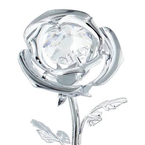 Modern "20th Anniversary" Silver Plated Flower with Clear Swarovski Crystal Bud for wholesale by Happy Homewares