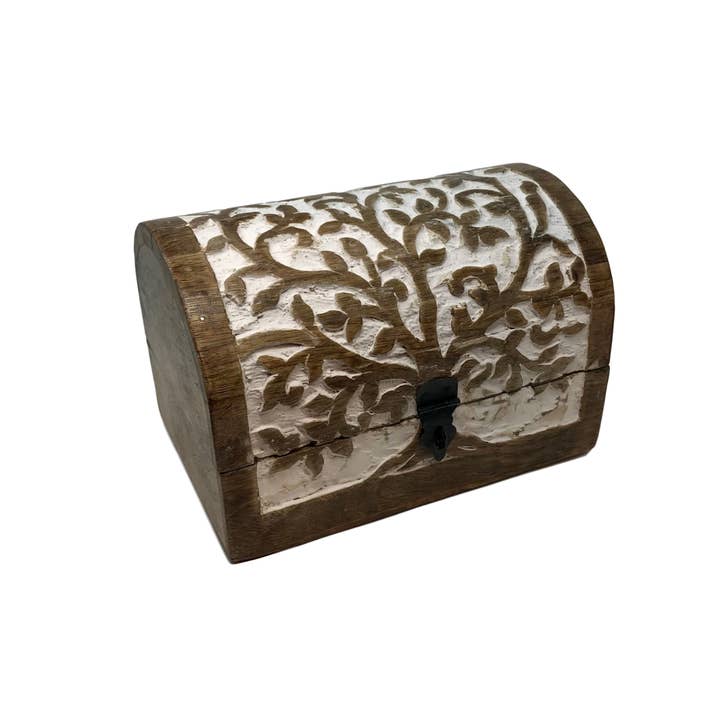 Wilco Home - Wholesale Decorative Box - Hand-Carved Wood "Tree of Life"Hinged Box Spring Chest