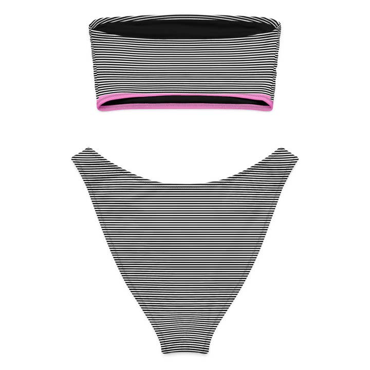 Bikini bandeau recyclé Pop of Pink avec une touche de rayures pour la vente par Once Upon a Find Couture