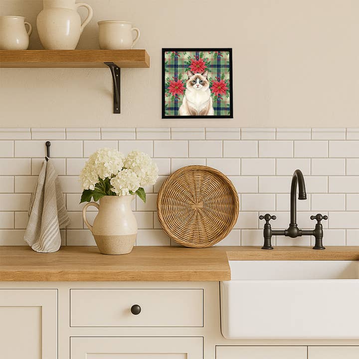 Impressão em Metal de Gato Ragdoll Bicolor com Poinsétias FNT1314 por atacado de Caroline's Treasures