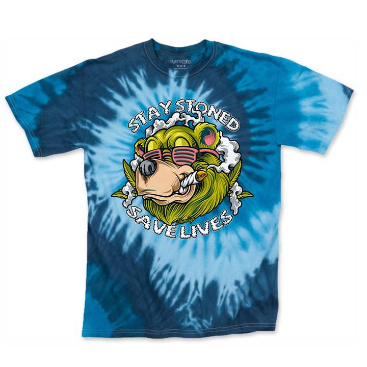 Stay Stoned Save Lives Blue Tie Dye Tee for wholesale by StonerDays Apparel