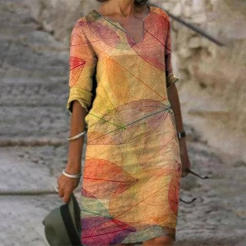 KK Bloom - Wholesale Dress - Women's - Summer Women's Printed Fashion V-neck Loose Plus Size Dress