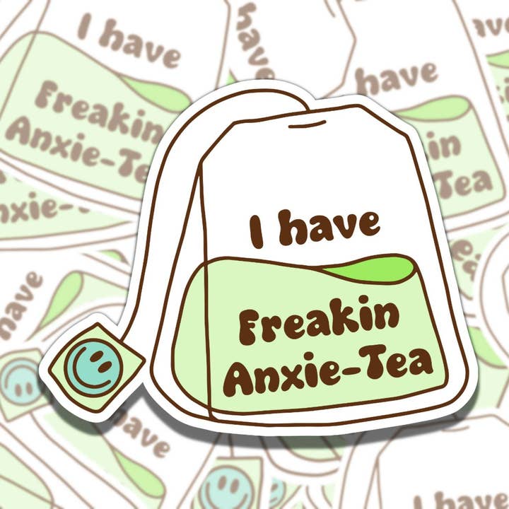 Angst-Tea Mental Health Bekræftelsesklistermærke til gaver for engroshandel hos Sticky Sadness Designs