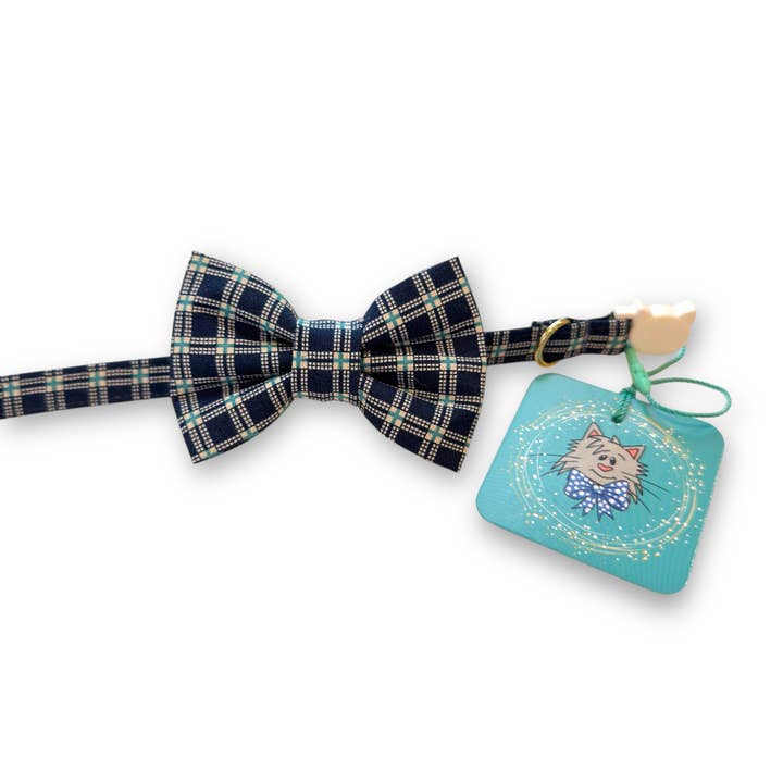 Whiskers Crafts - Venta al por mayor Pajarita - Gatos - Pajarita para gato - Cuadros azul oscuro