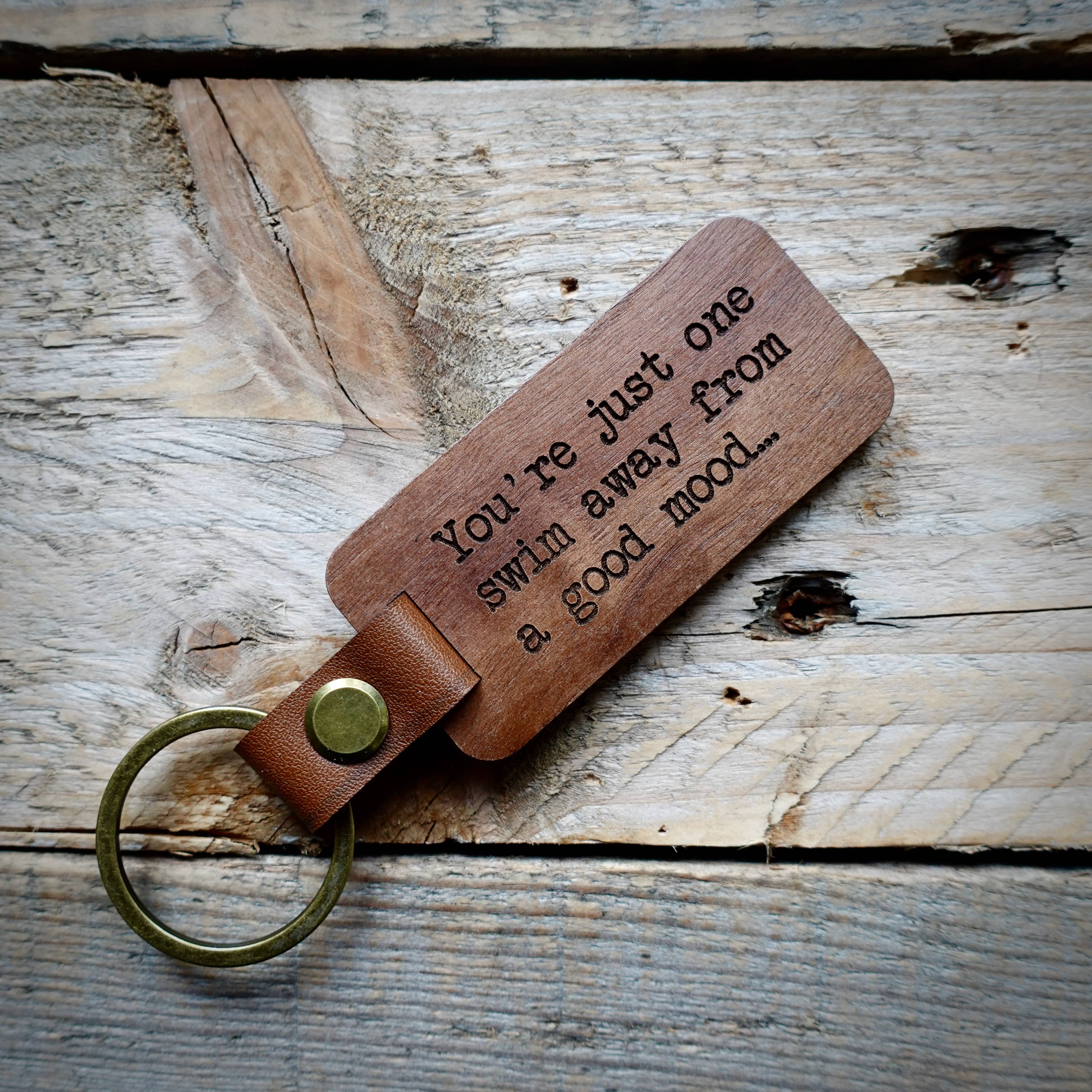 EllieBeanPrints – wholesale Keychain – Unisex – You're Just One Swim Away From A Good Mood Wooden Keyring.