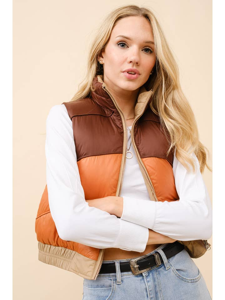 MOCHA 35070J - Reversible Cropped Puffer Vest for wholesale on Faire