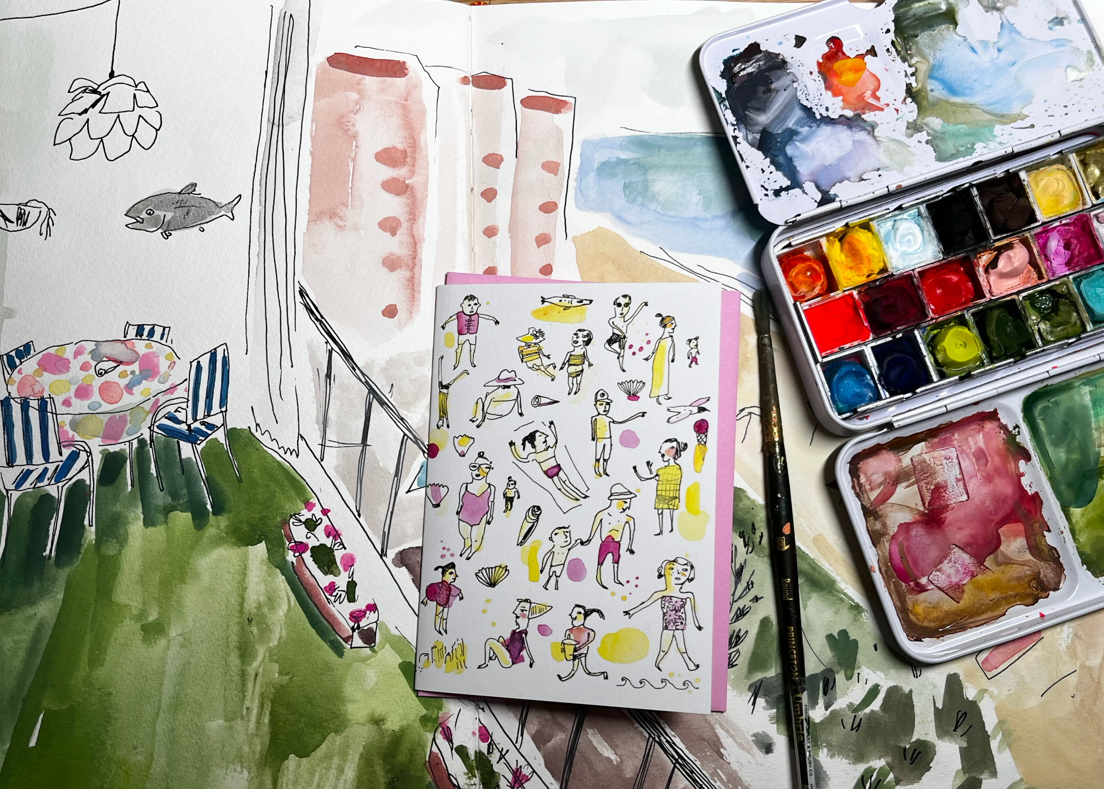 ELIZABETH GRAEBER art + illustration – Großhandel Briefpapier-/Postkarten-Set – Illustrierte Notizkarte zum Strandtag2