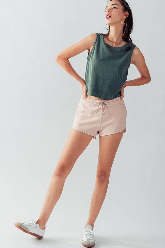 Urban Daizy - Vente Short – femme - Short dauphin en coton texturé avec taille élastique, cordon de serrage et poches7