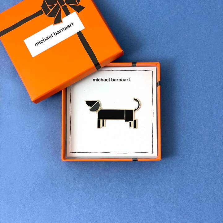 Dachshund black brooch (numbered) for wholesale by Michael Barnaart