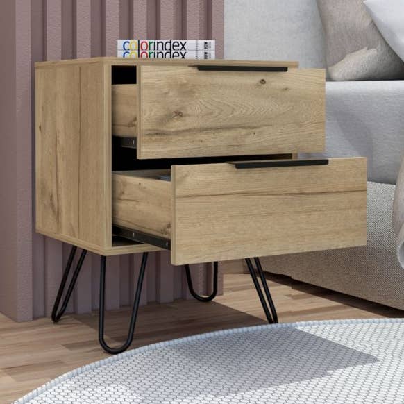 Skyoner 2 Nightstand, Harpin Legs, Light Oak Finish for wholesale by Treevol Furniture