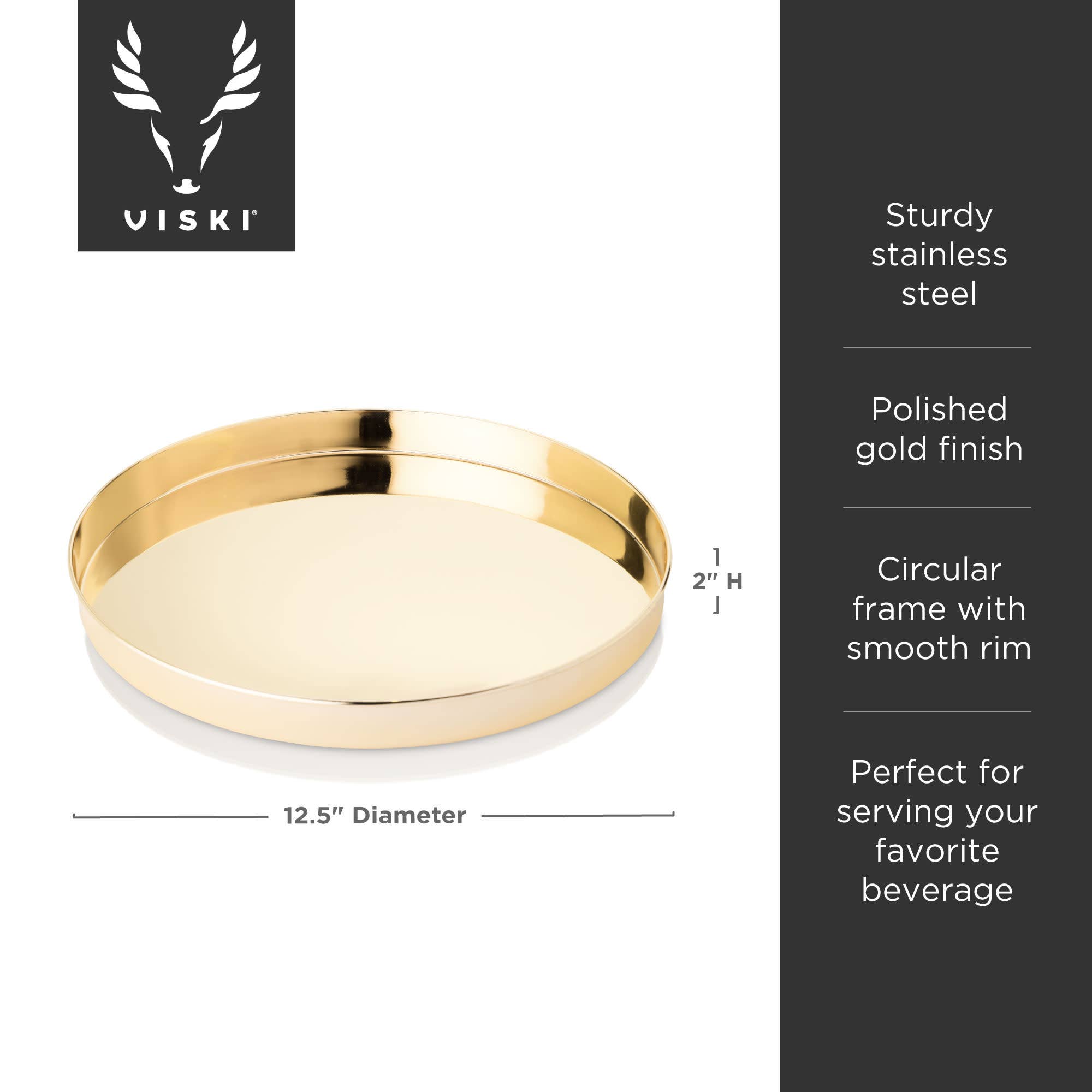 Viski - Wholesale Serving Tray - Belmont™ Polished Gold Plated Round Serving Tray5