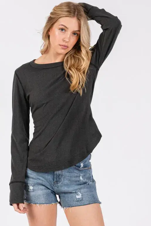 Final Touch - Wholesale Knit Top - Women's - Brushed Ribbed Fitted Long Sleeve Top - NT312807