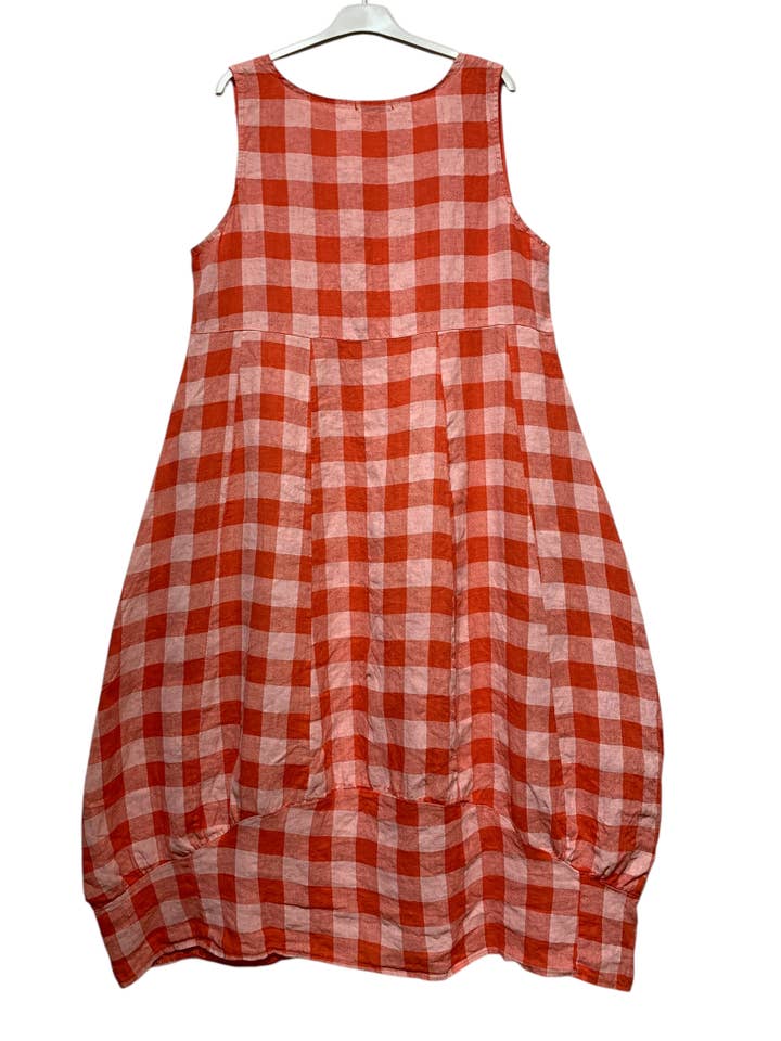 LINEN & COTTON HOUSE - Wholesale Dress β Women's - LINEN DRESS WITH POCKETS, GINGHAM CHECK PATTERN 3222