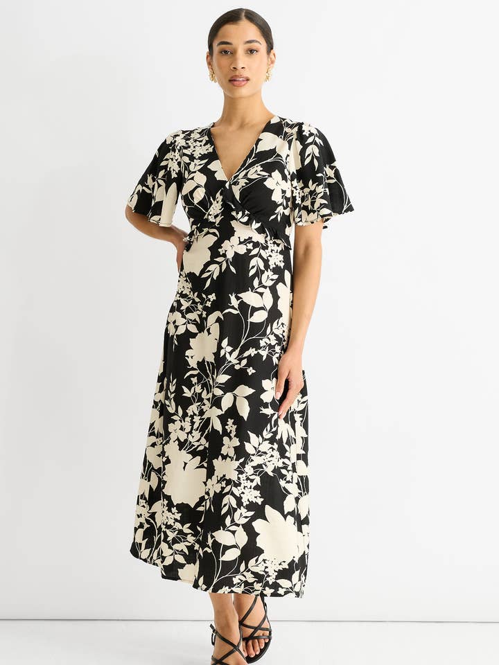 Mono Flæse V-hals Viskose Midikjole for engroshandel hos GINI LONDON