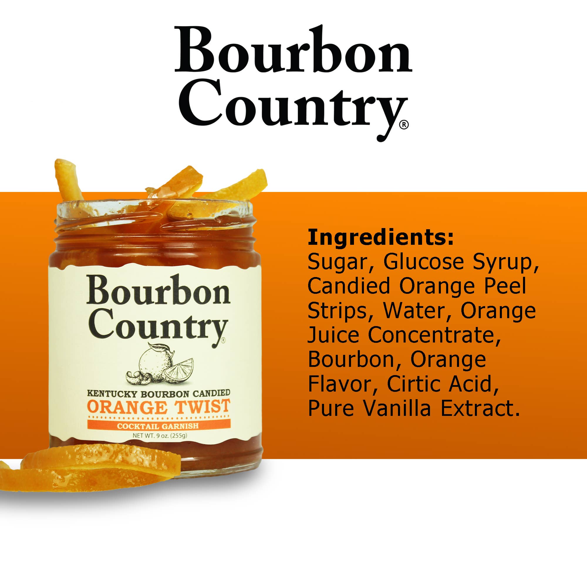 Bourbon Country Products – wholesale Cocktailmix/-sockerlag – Bourbon Country Kentucky Bourbon Kanderad Apelsinskal Twist2