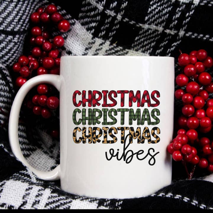 Christmas Vibes Mug Holiday Coffee Cup Gift for Her for wholesale by Cataleya Designs Studio LLC