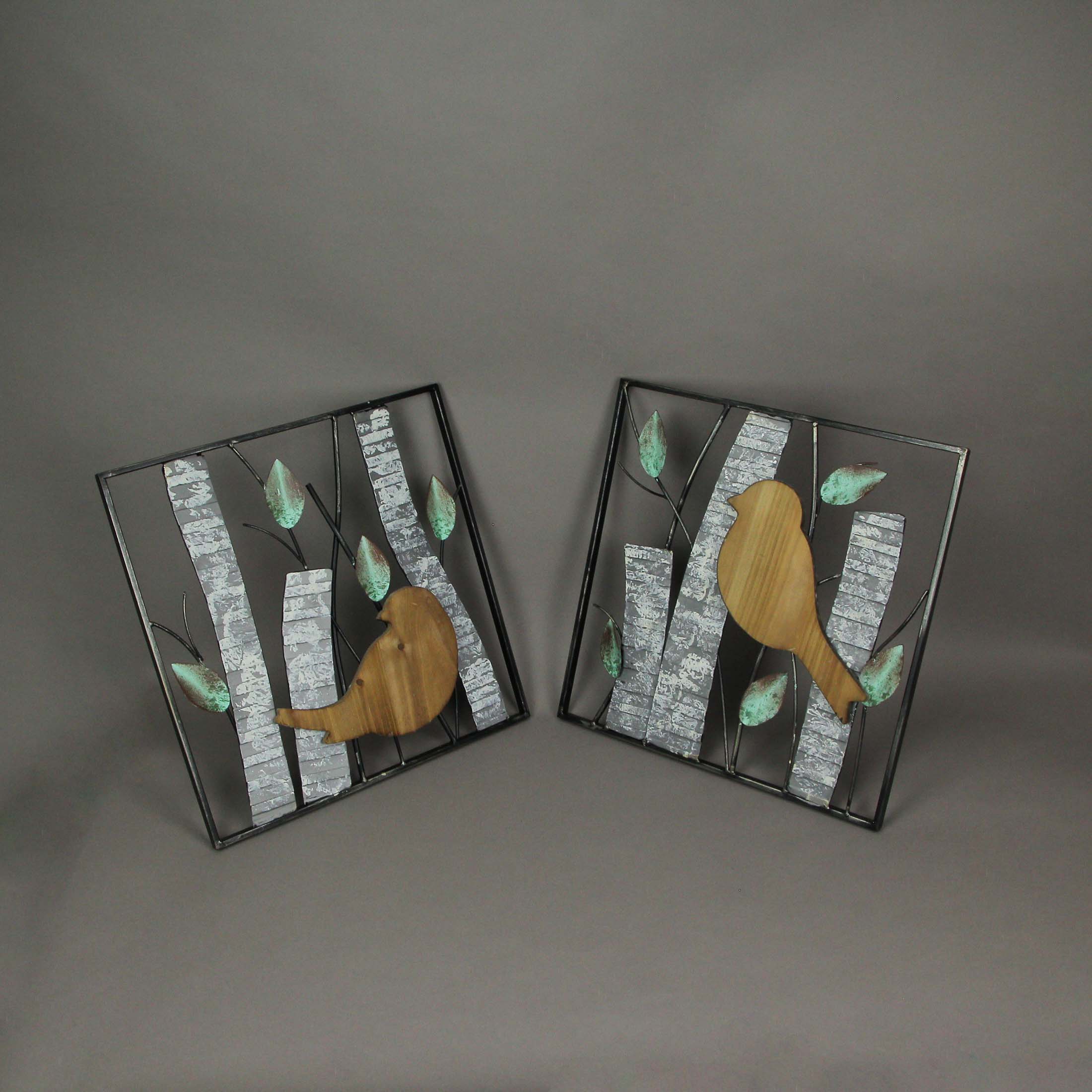 Zeckos – Großhandel 3D-Wandkunst – Set mit 2 Wandbehängen aus Holz und Metall mit Blättern aus Holz und Metall3