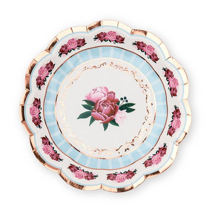 Small Round Disposable Paper Party Plates - Modern Floral for wholesale by Weddingstar Inc.