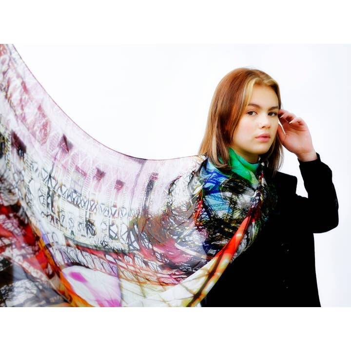 Bluyonda Silk Scarves - Wholesale Scarf – Unisex - Silk Chiffon Scarf "Paris Montage" 180cmx65cm.2