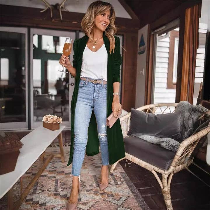 UZ Wholesale Store - Wholesale Cardigan - Women's - Loose Velvet Long Cardigan Coat With Elasticity