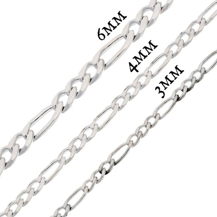 Silver Insanity - Wholesale Link & Chain Necklace - Diamond-Cut 4mm Wide Sterling Silver Figaro Chain Necklace