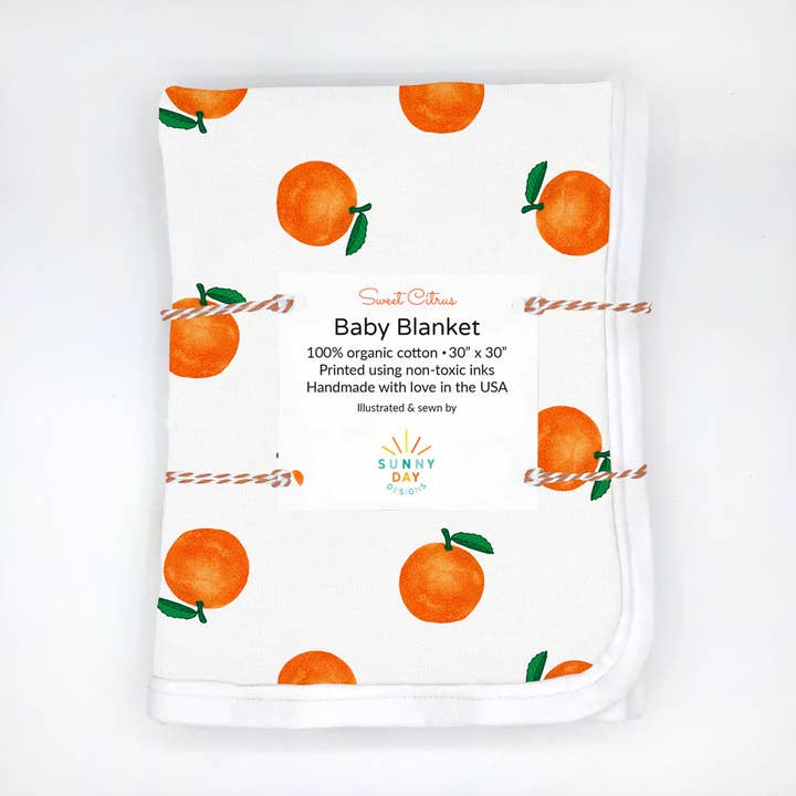 Couverture pour bébé en coton biologique Sweet Citrus Orange Fruit Florid pour la vente par Sunny Day Designs