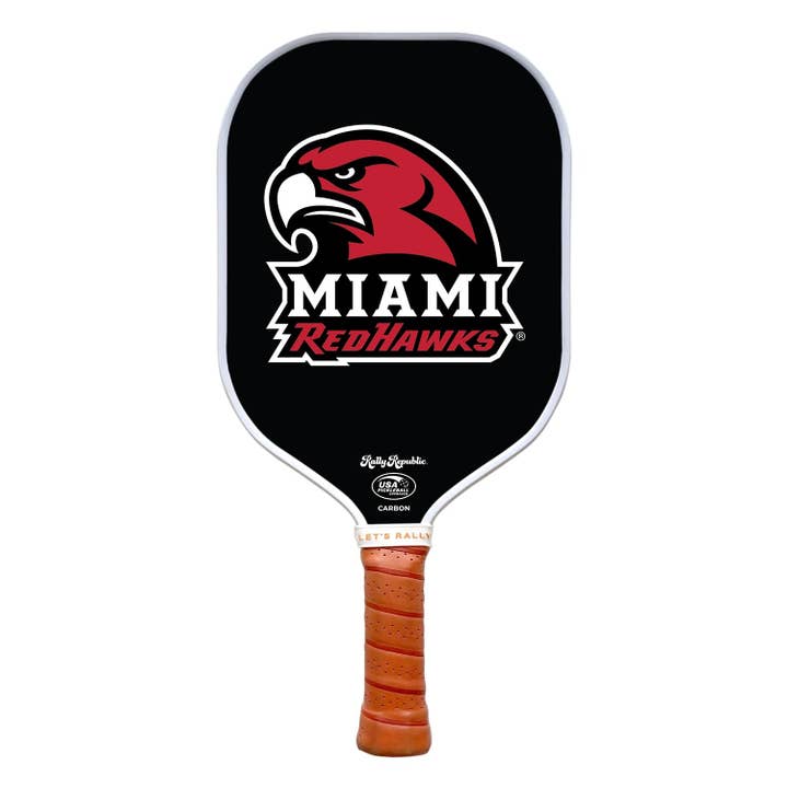 Paddle de pickleball com logotipo RedHawks Black RedHawks da Universidade de Miami (B2B) por atacado de Rally Republic