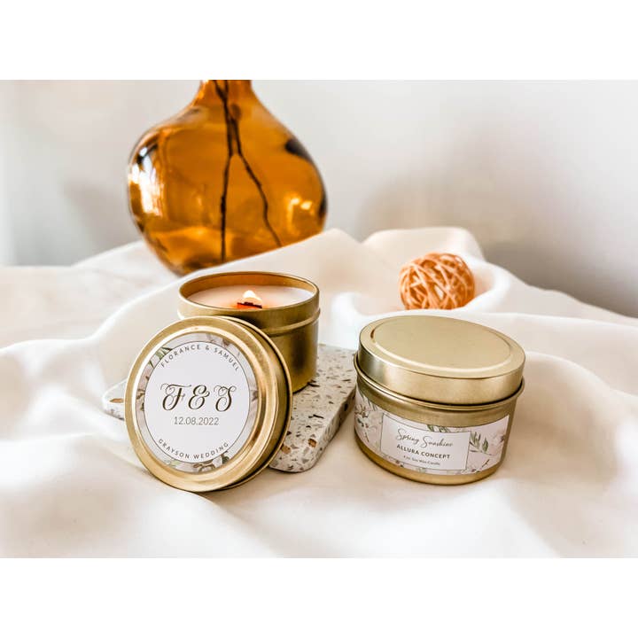 Gepersonaliseerde huwelijksbedankjes met kaarsen - botanisch/bloemig voor wholesale door Allura Concept