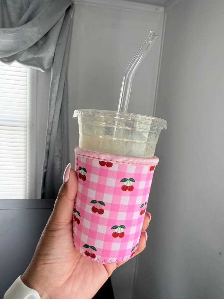Cherry Gingham Drink Sleeve for wholesale by Elizabeth’s Vision wholesale