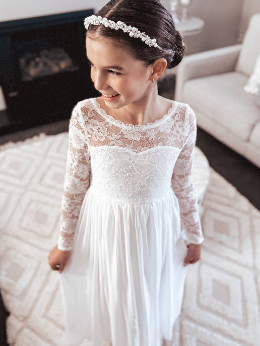 A Little Lacey - Wholesale Dress - Kids - Hailey Girls Long Sleeve White Lace Dress8
