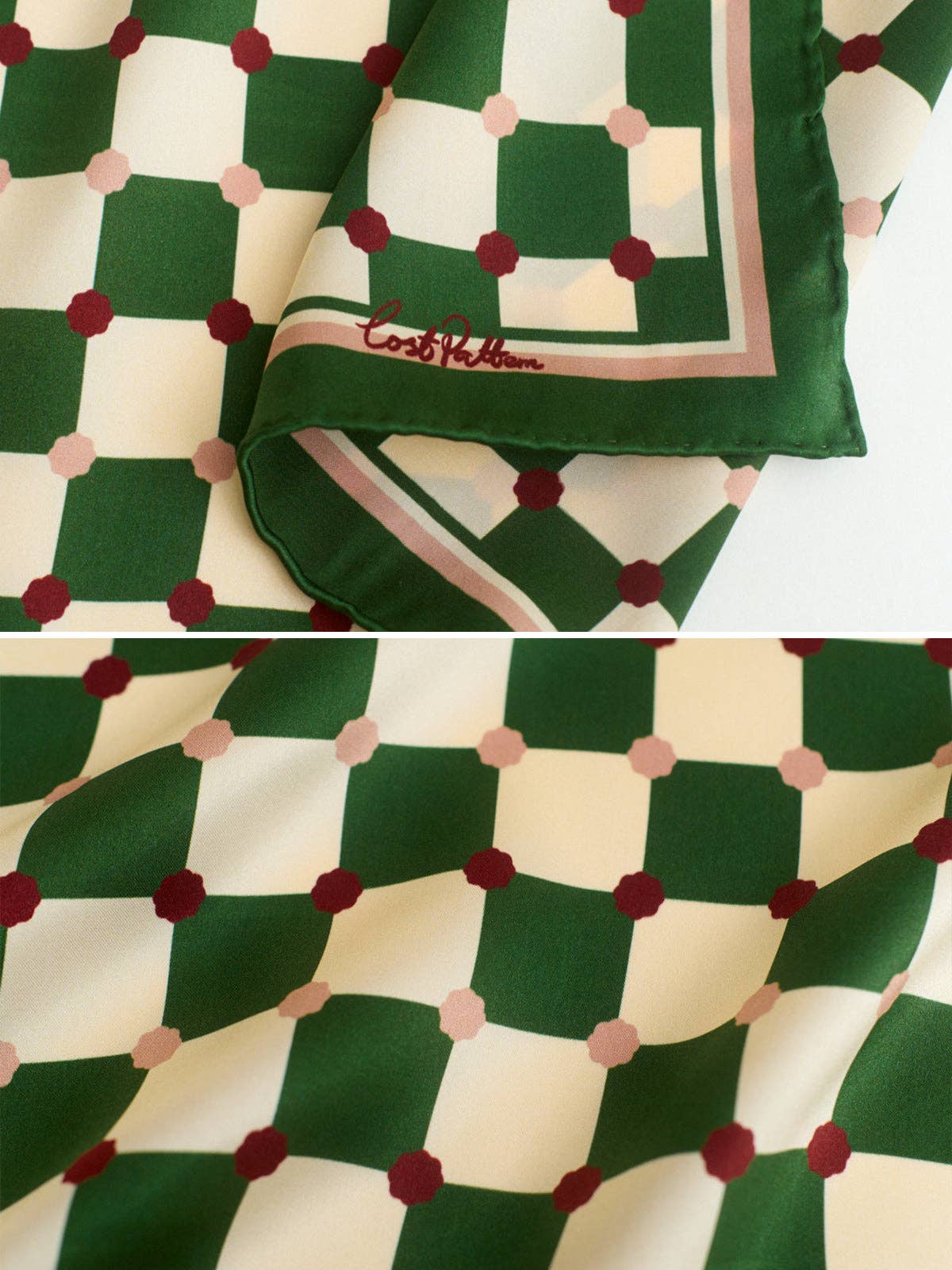 "Checkerboard" Silk Pocket Square - Green for wholesale on Faire5