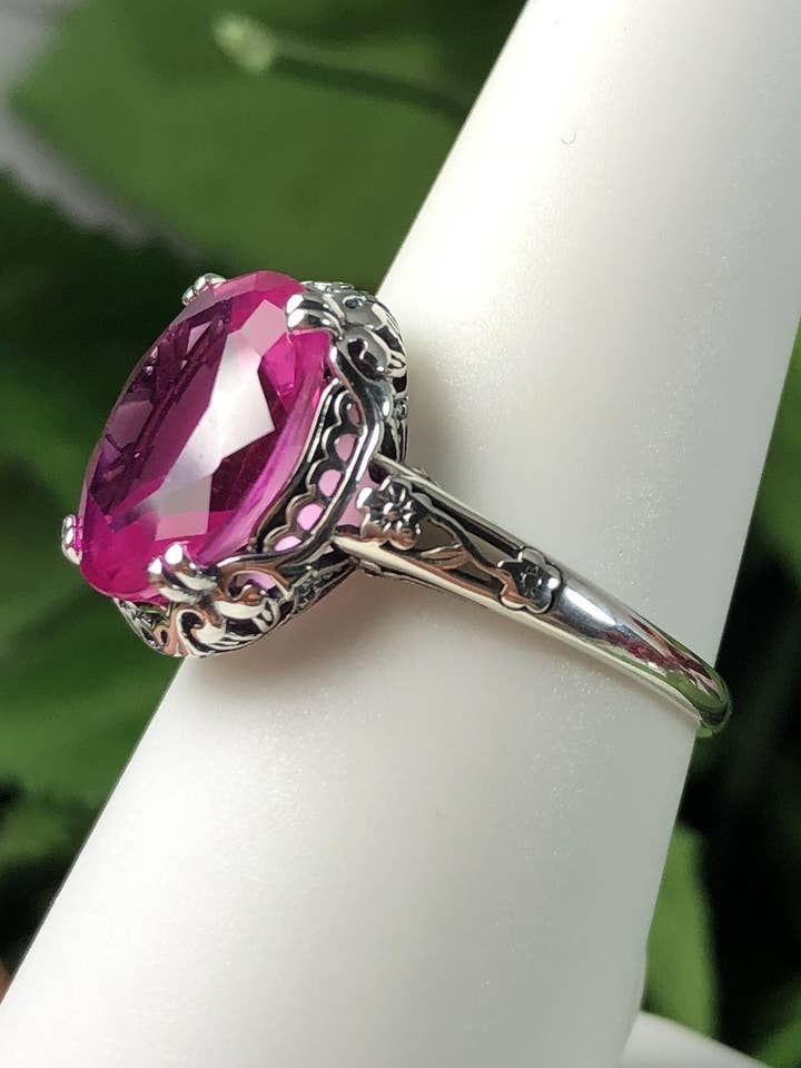 Topasring, Naturlig Rosa Ädelsten, Edwardianskt Smycke #D70z för wholesale av Silver Embrace Jewelry
