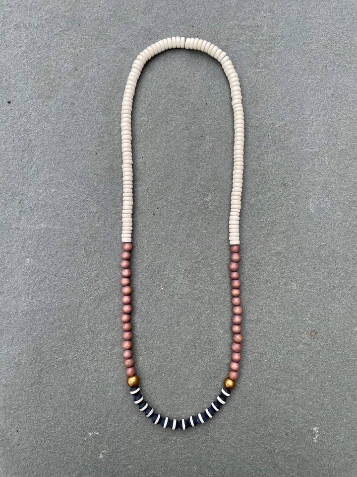 Collana in legno e pietra marrone rosa con agata Dzi per la vendita all'ingrosso da parte di Seyyah