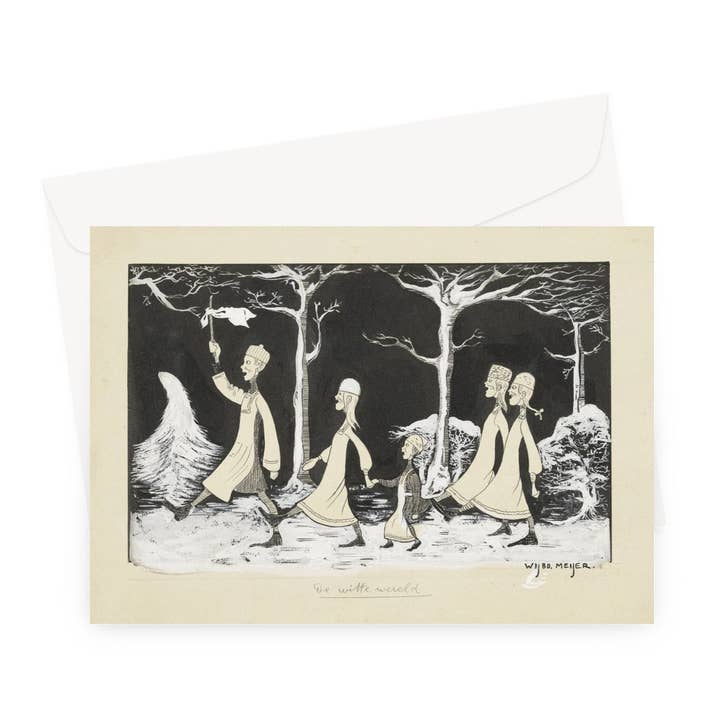 Flashback Shop - Wholesale Christmas Card - Henk, Anne, Hans, Noor and Elly Marching Through the Snow by Wybo Meijer, c. 1913 -Greeting Card