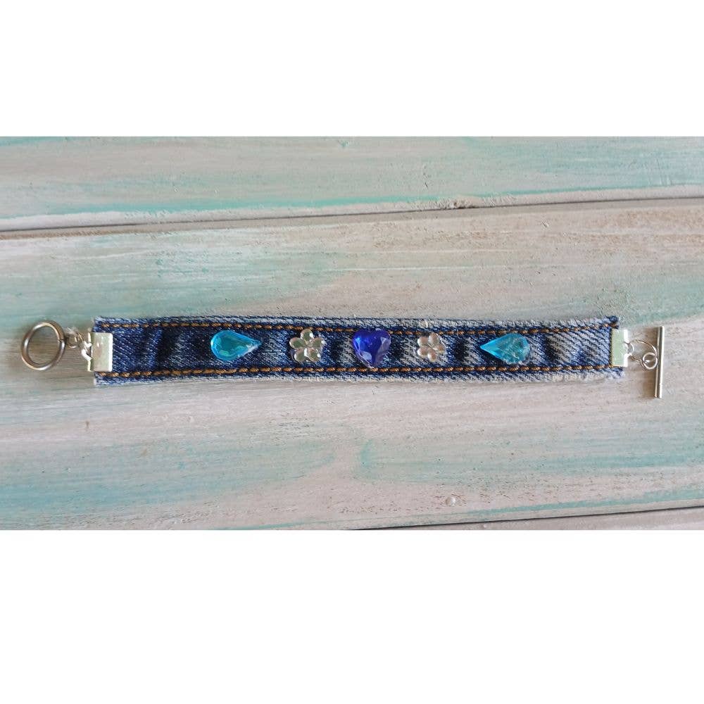 BELLA STORIA CREAZIONE - Wholesale Beaded Bracelet - Kids - 5 children's denim bracelets adorned with rhinestones4