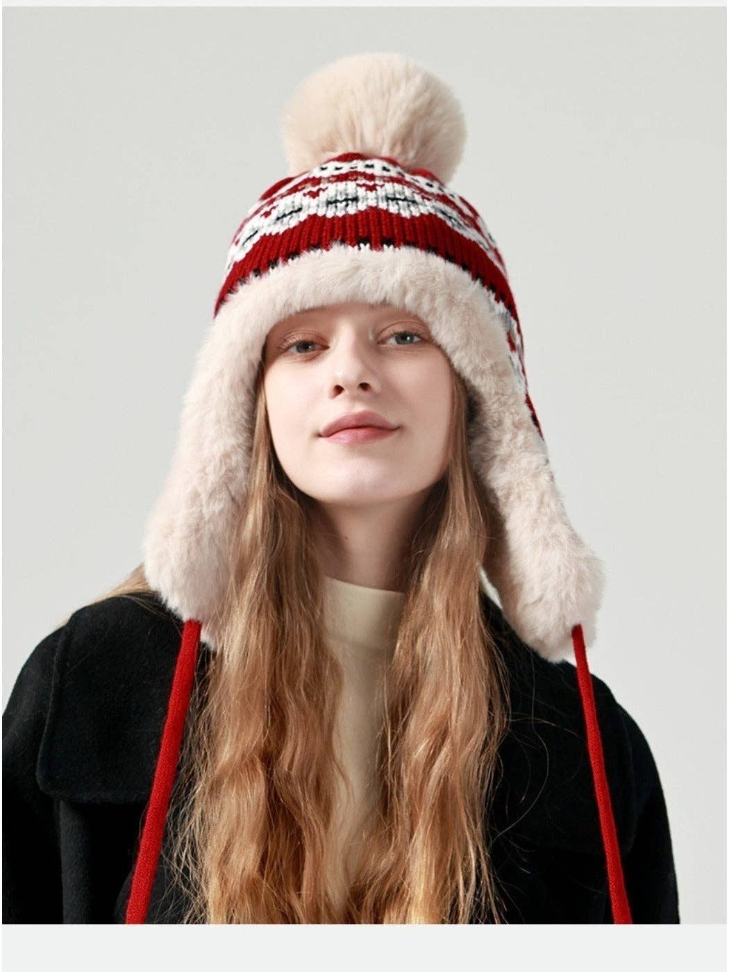 Funkyrel® Atzbranding Limited – wholesale Mössa - Dam – Haila - Jacquardmönstrad stickad mössa med öronlappar5