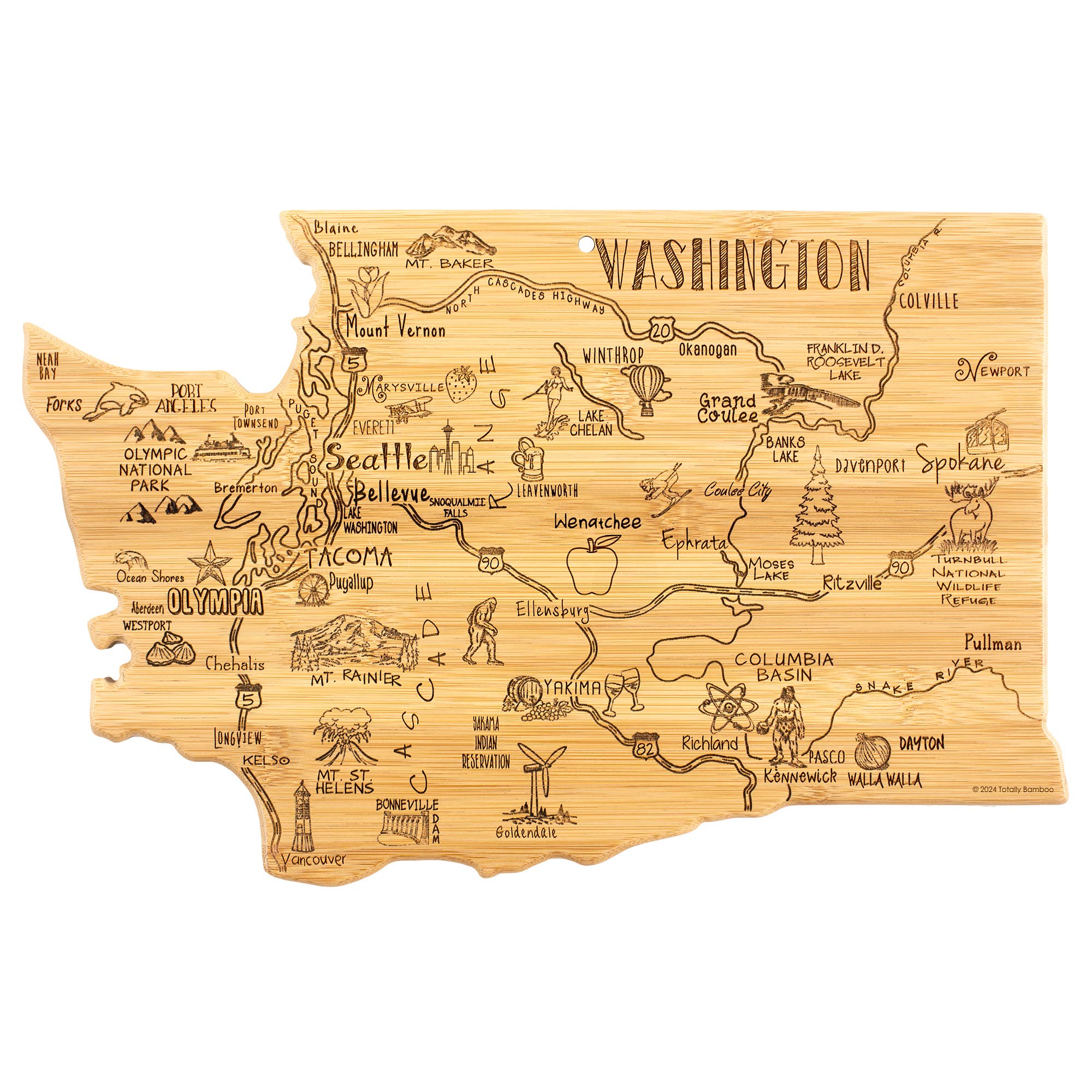 Totally Bamboo - Wholesale Cheese Board - Destination Washington Cutting Board with Engraved Artwork1