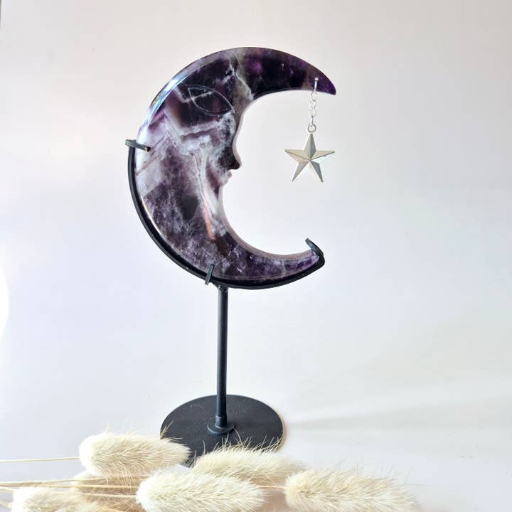 Dream Ametista Lua em Suporte – 10 cm #6 - Escultura de Rosto de Pedra Preciosa Interior Espiritual por atacado de Moonlight Gemstones