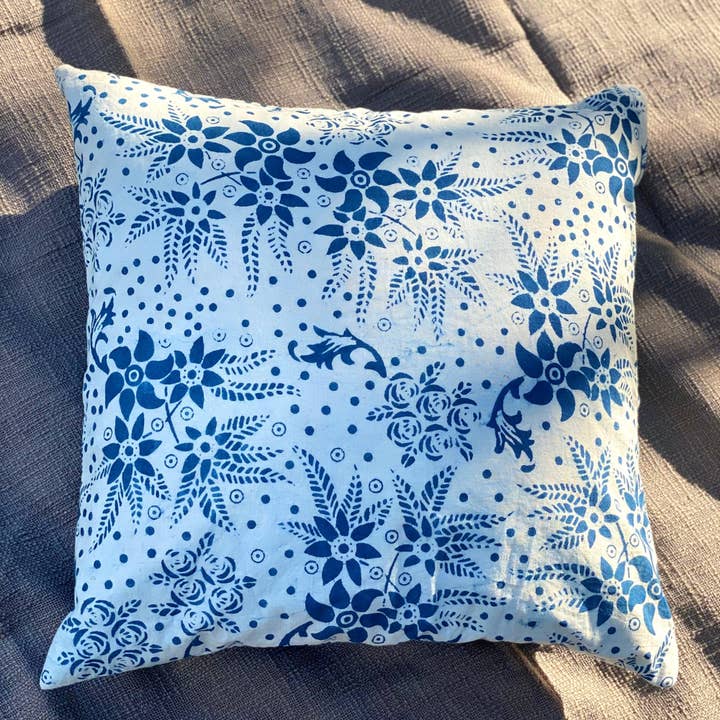 Indian Block Print Throw Pillow Case,floral Cushion Covers,blue And White Block Print Pillow Case For Guest Room, Dorm Decor Pillow for wholesale by Sunny Dzyns