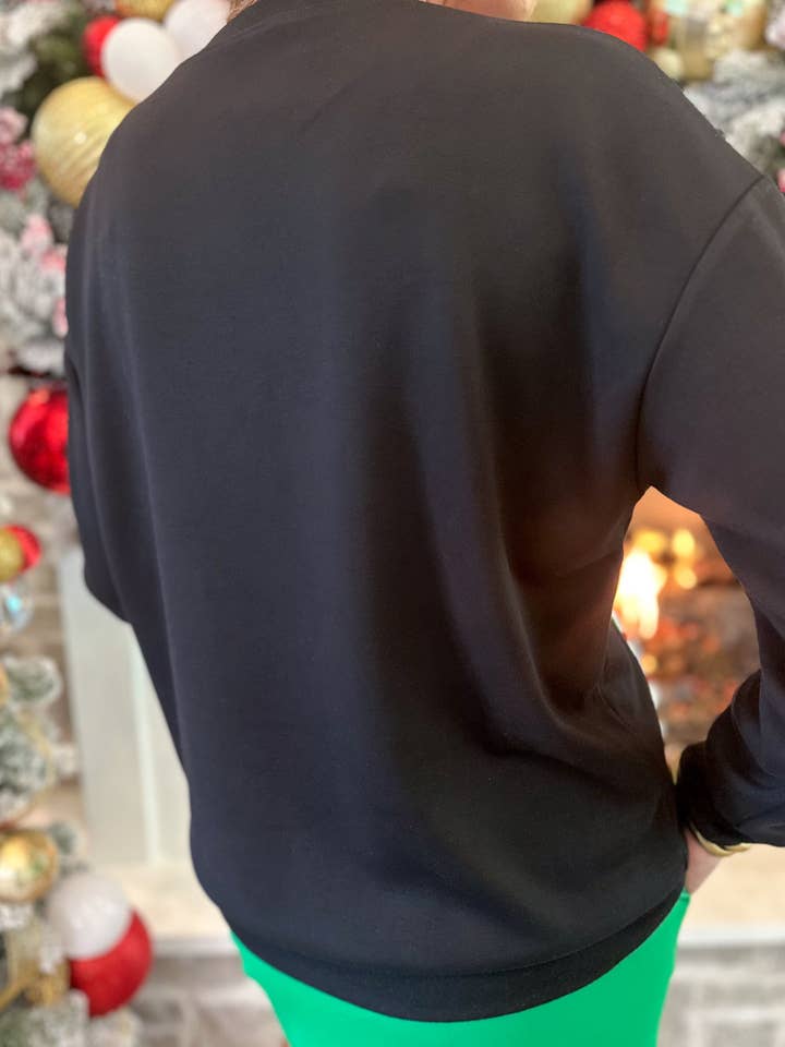 Black Cute Christmas Tree Sequins Slouchy Sweatshirt for wholesale on Faire