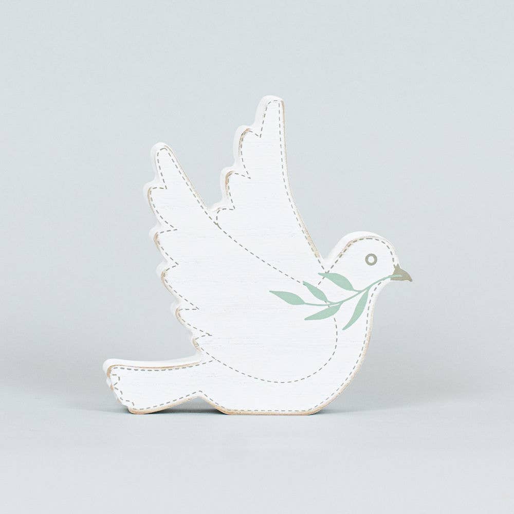 Devanie At Home (Formerly Adams & Co.) - Wholesale Decorative Tabletop Object - 15781 - 5x5x1 chunky wd shp (DOVE) wh/gy/gn   SYMPATHY0