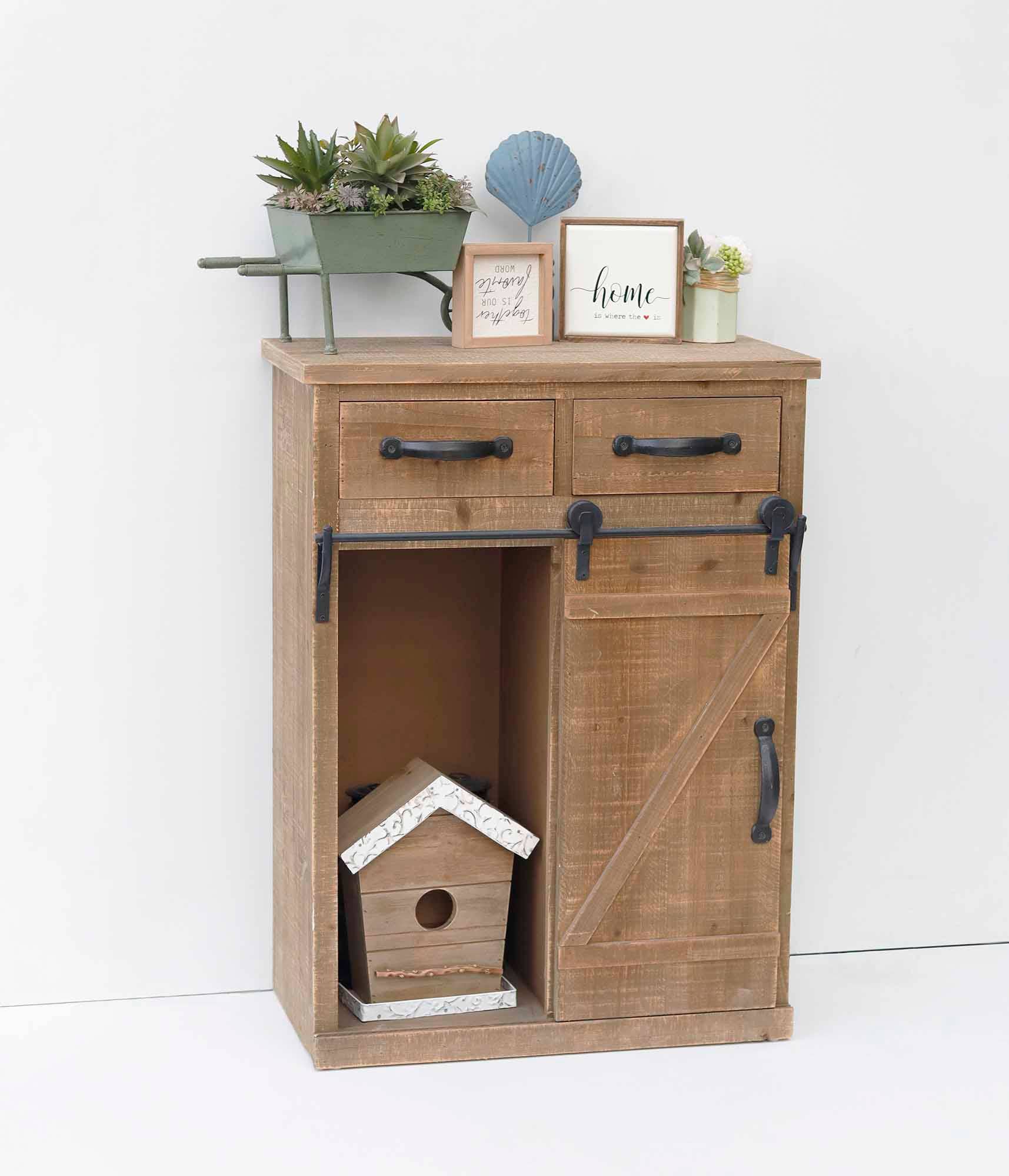 Paris Loft Inc - Wholesale Cabinet - 32''H Rustic Barn Door Wood End Table Wood Console Cabinet5