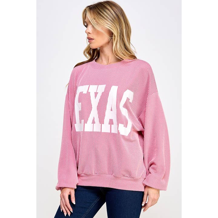 Sweet Generis - Wholesale Graphic Sweatshirt - Women's - TEXAS PRINT RIB CORD SWEATSHIRT
