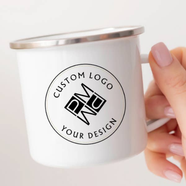 Tasse de camping en émail avec logo personnalisé | Tasse de camping personnalisée pour la vente par Press and Merch
