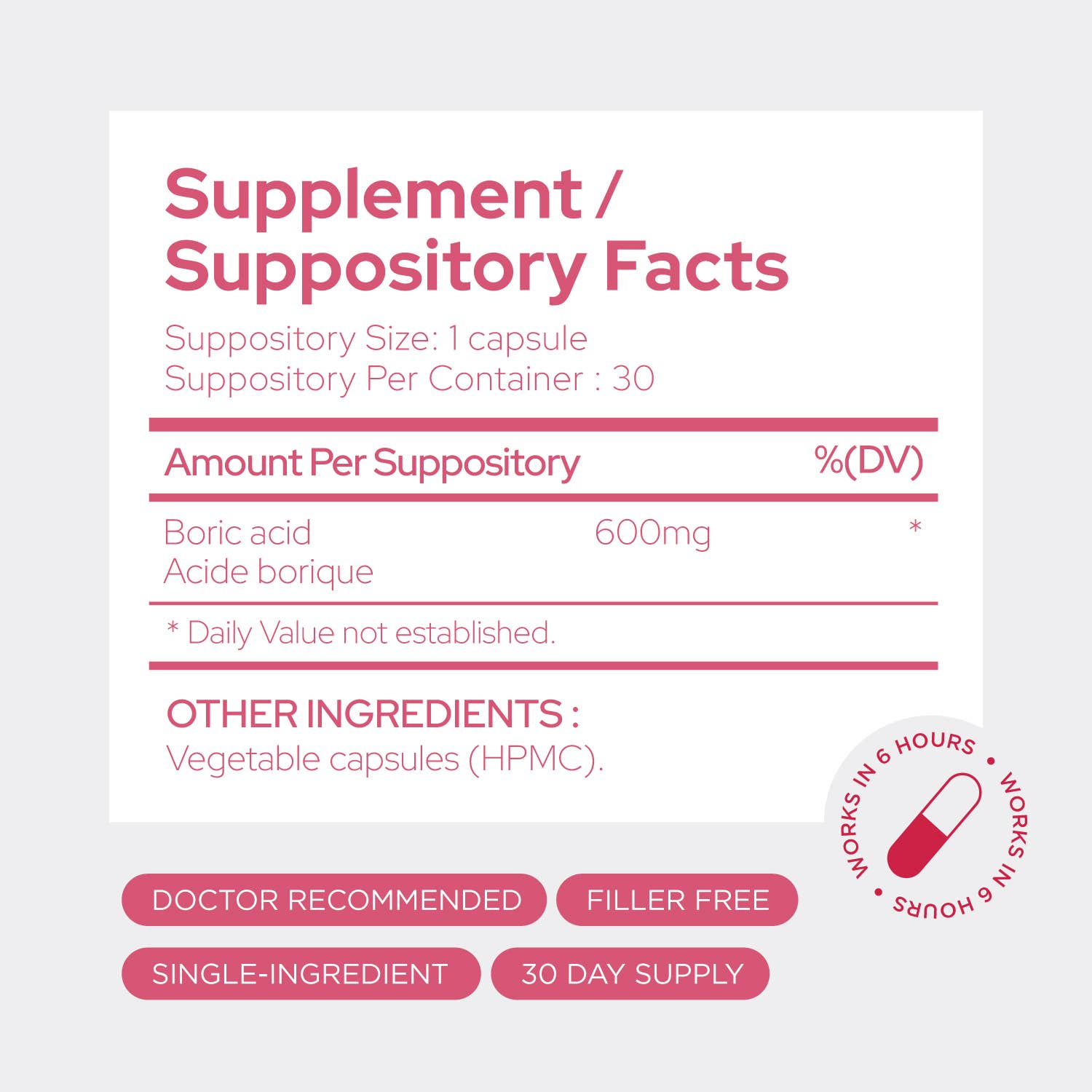 Solace - Venta al por mayor Suplementos/vitaminas para beber - Óvulos Vaginales de Ácido Bórico - 100% Puro, Área Íntima1