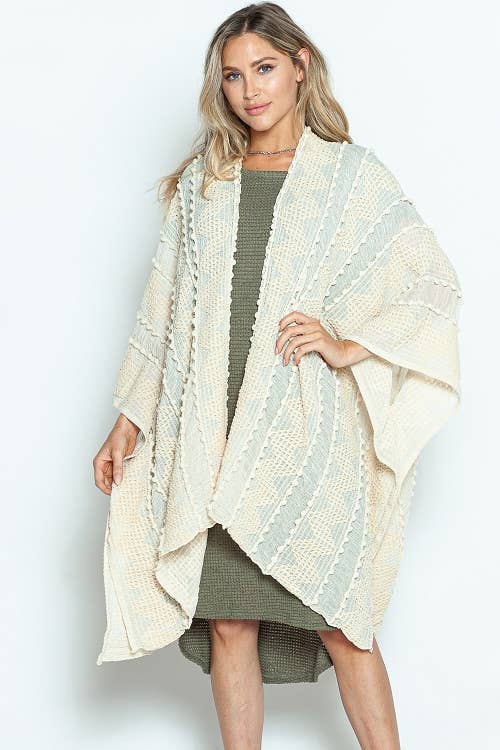 Justin & Taylor - Wholesale Kimono - Women's - Puffer-Up | Soft Textured Cover-Up Kimono With Pom Detail53