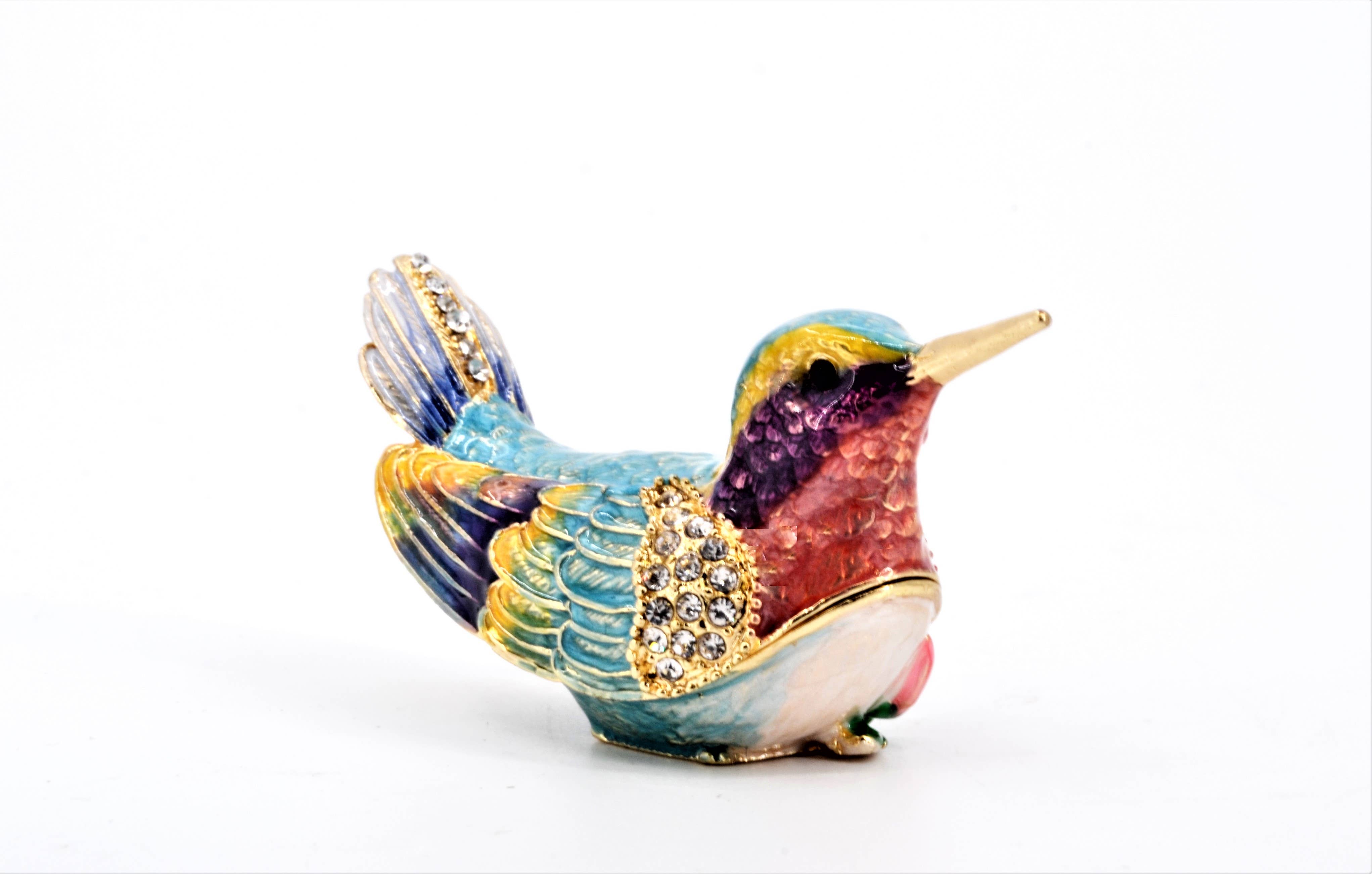 Ciel Collectables - Wholesale Jewelry Box/Organizer - Bejeweled Small Humming Bird Trinket Box. Hand Painted7