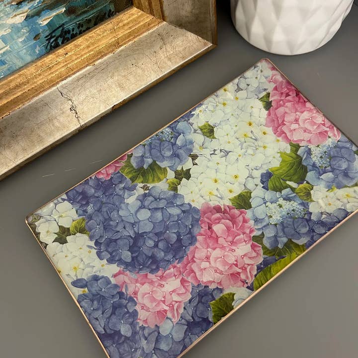 Biccara - Wholesale Decorative Plate/Dish/Bowl - Hydrangeal Rectangular Glass Plates – Decoupage Collection